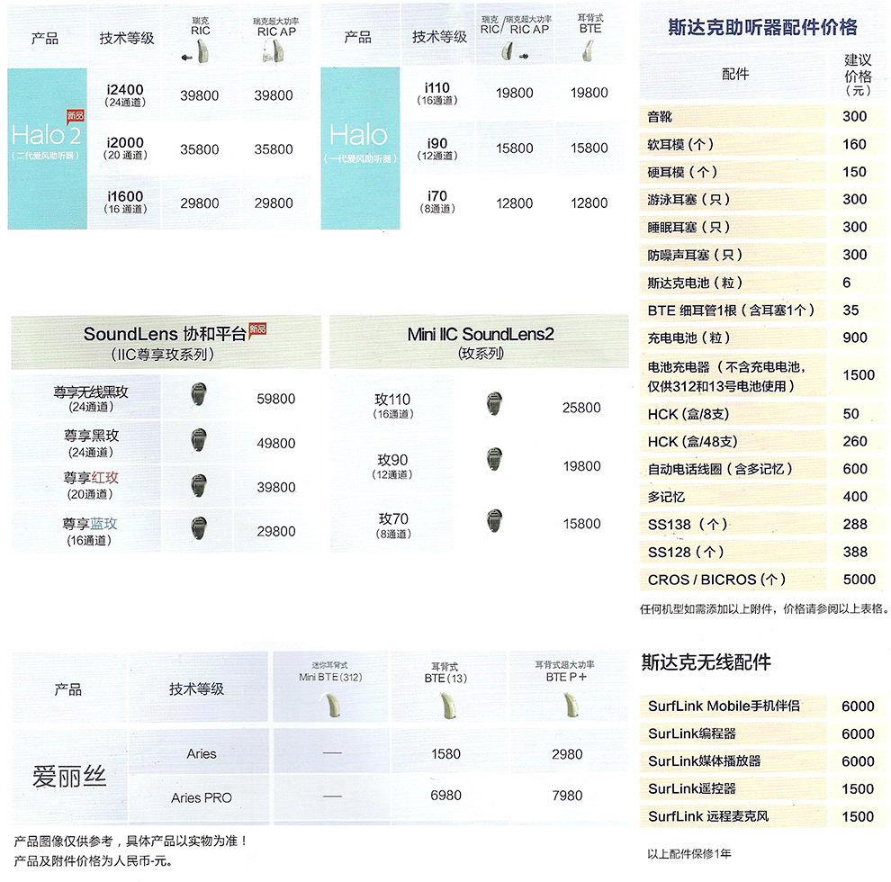 2017年斯达克助听器价格表